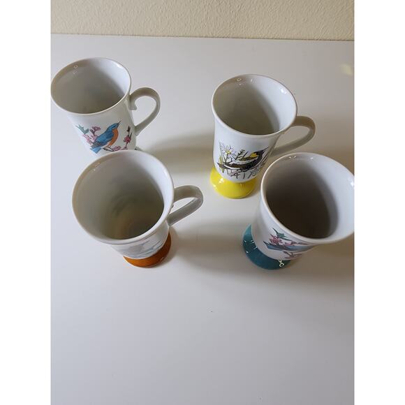 FRED ROBERTS VTG Made in Japan Footed Colorful Bird 8oz Coffee Mugs set of 4 - Picture 11 of 11